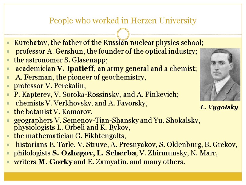 People who worked in Herzen University Kurchatov, the father of the Russian nuclear physics